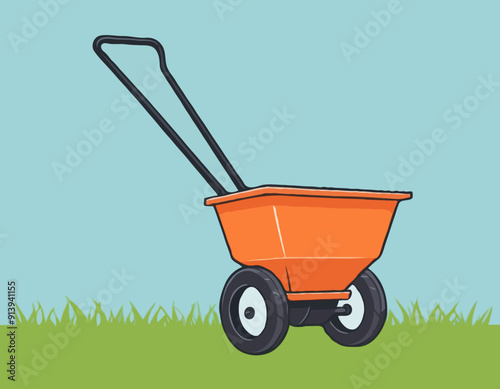 Fertilizer spreader for lawns vector cartoon illustration isolated on a white background.