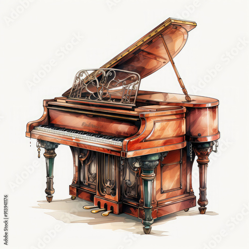 Watercolor Spinet, clipart Illustration, Generative Ai