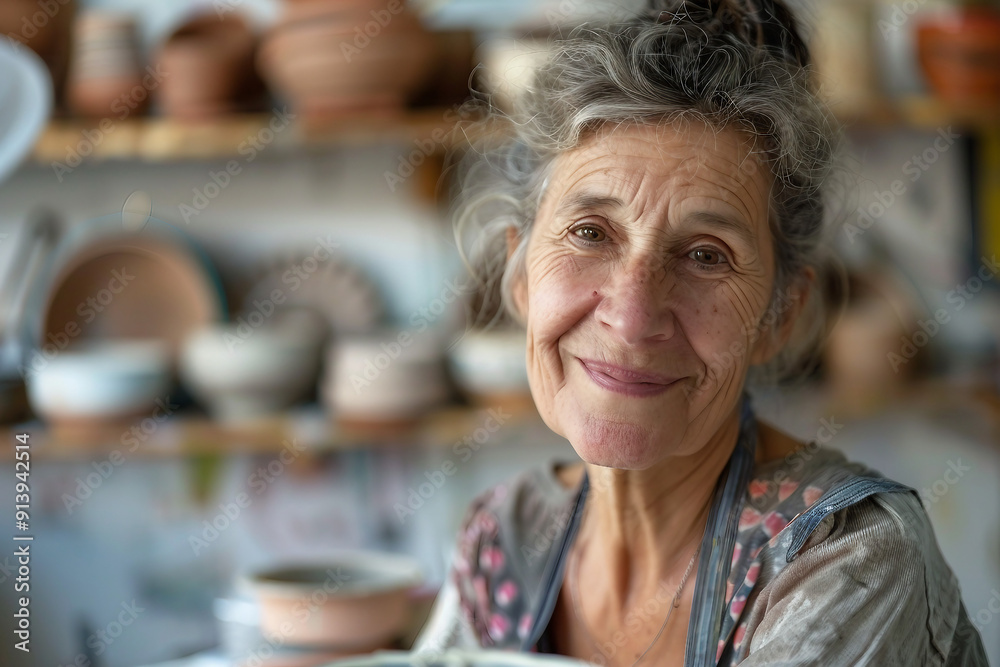 Photo of a happy woman in pottery art studio making ai generative Photo of a happy woman in pottery art studio making ai generative