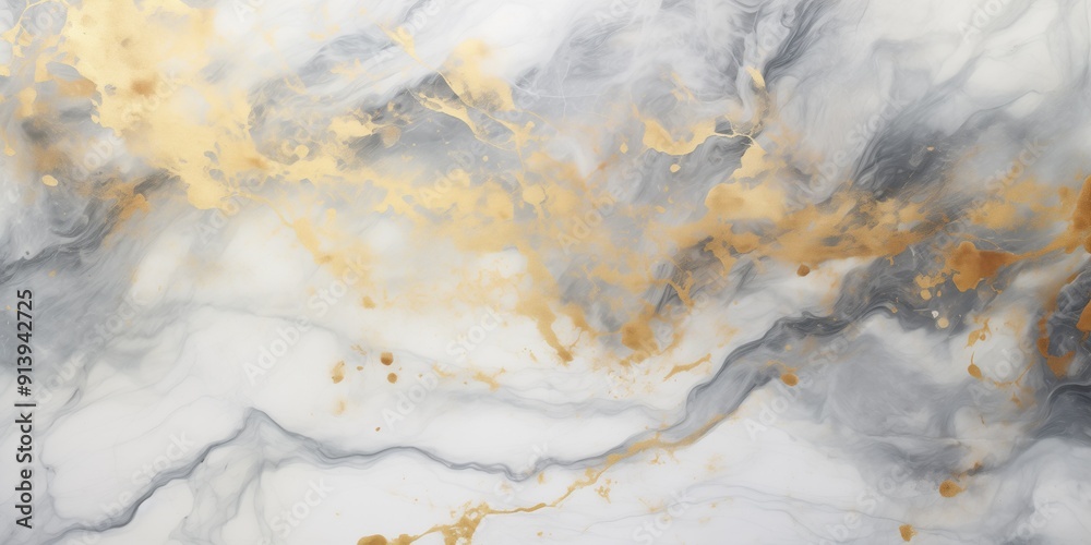 Naklejka premium Luxurious marble surface featuring golden streaks and gray swirls, ideal for high-end architectural projects