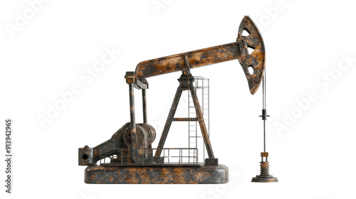 Oil pump jack on oilfield industry on transparent background