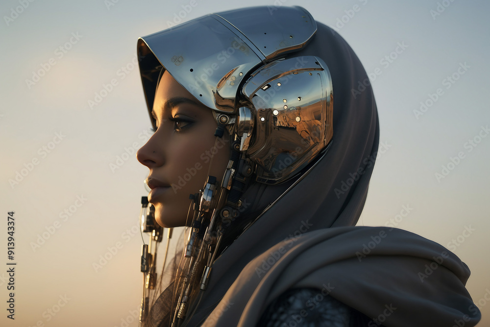 Fototapeta premium Beautiful arabian young woman in modern life everyday routine business, Generative AI