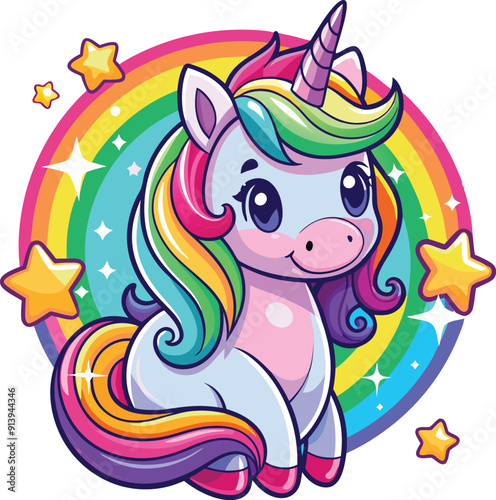 Rainbow Unicorn Cartoon Vector Icons Illustration Flat Cartoon Concept