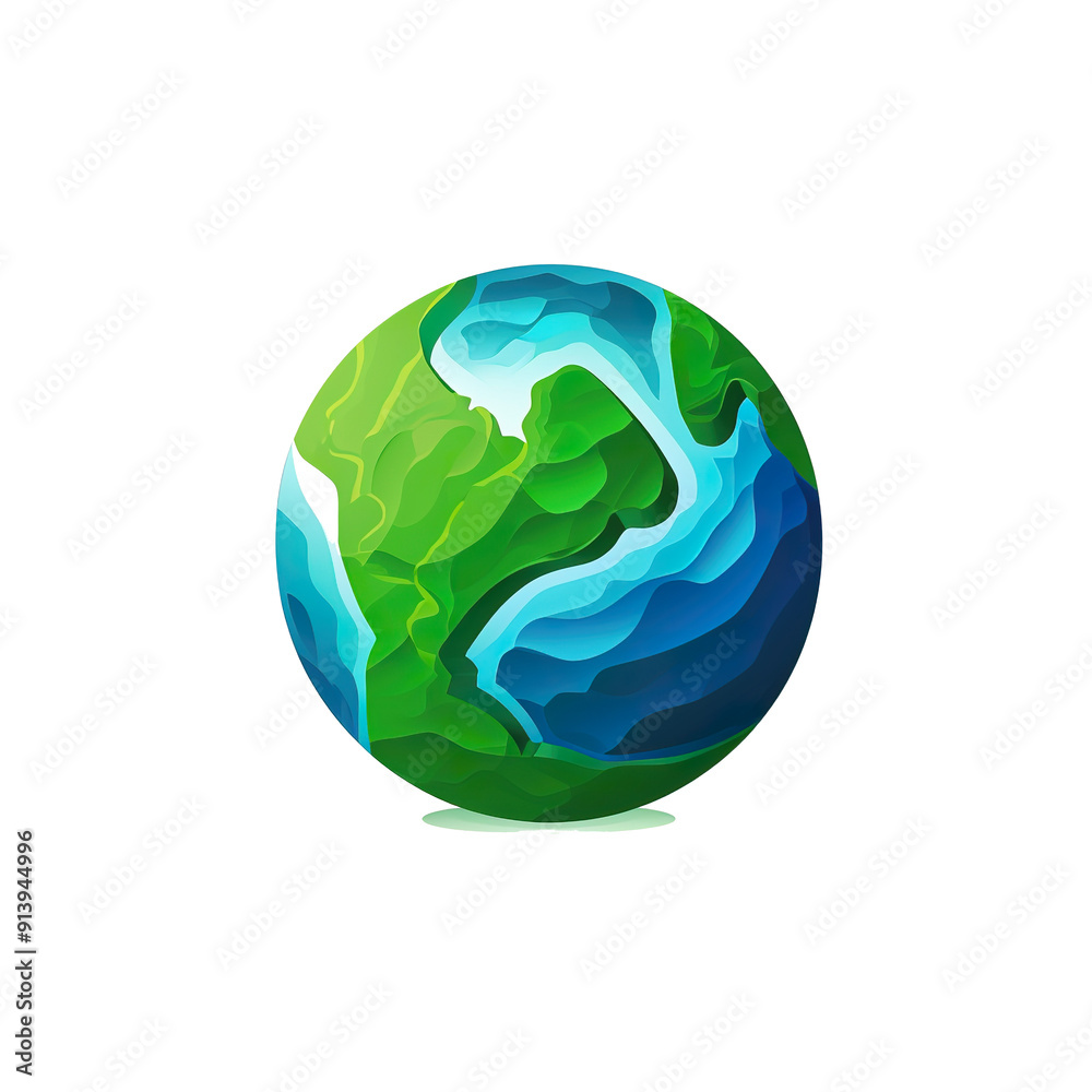 Stylized Earth Globe with Green Landmasses and Blue Oceans, generative ai image Stylized Earth Globe with Green Landmasses and Blue Oceans, generative ai image