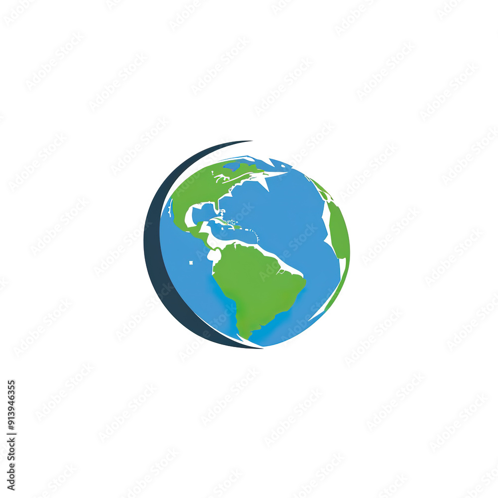A Stylized Globe Depicting the Americas with a Blue and Black Curved Line, generative ai image A Stylized Globe Depicting the Americas with a Blue and Black Curved Line, generative ai image