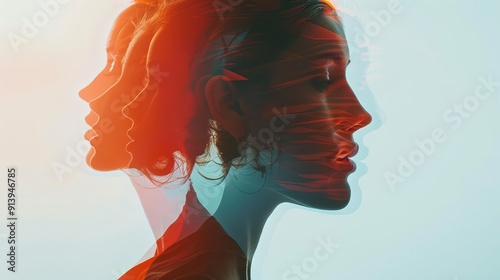 Abstract double exposure portrait of a woman with a dreamy and surreal vibe.