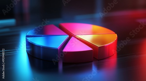 Radiant 3D pie chart with brightly illuminated segments, showcasing financial data clearly.