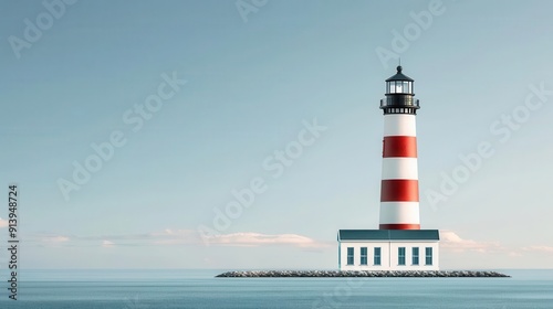 Spooky lighthouse, eerie ocean scene, flat design illustration