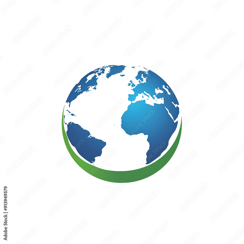 Blue Earth Globe with Green Leaf-Shaped Band, generative ai image Blue Earth Globe with Green Leaf-Shaped Band, generative ai image