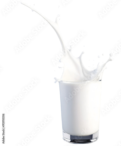 A realistic milk or cream splash captured in mid-air, isolated on a transparent background. photo