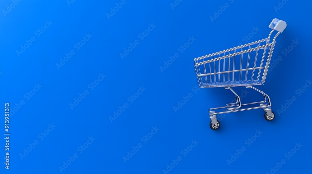Minimalist shopping cart isolated on a vibrant blue background, symbolizing retail and online shopping. Perfect for e-commerce concepts. Minimalist shopping cart isolated on a vibrant blue background, symbolizing retail and online shopping. Perfect for e-commerce concepts.