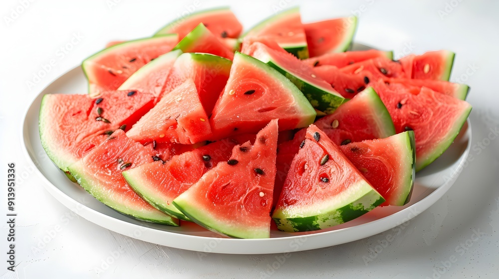 Juicy Watermelon Slices Arranged on a Plate for a Perfect Summer Snack Juicy Watermelon Slices Arranged on a Plate for a Perfect Summer Snack