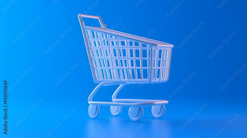 Minimalistic image of a white shopping cart on a blue background, symbolizing e-commerce, retail, and shopping trends. Minimalistic image of a white shopping cart on a blue background, symbolizing e-commerce, retail, and shopping trends.
