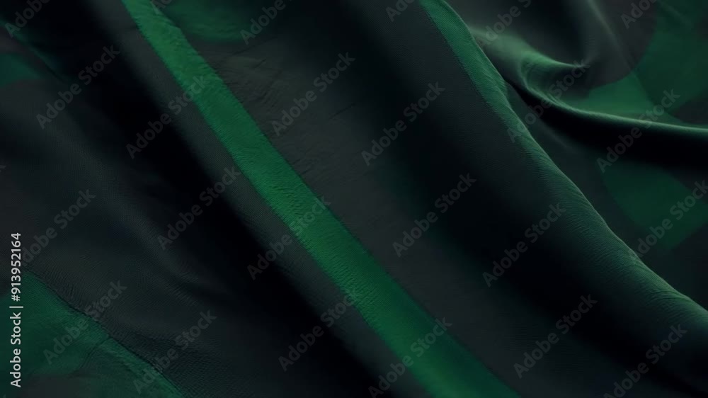 Solid forest green and navy tartan fabric waving, textile, and pattern background, simulation