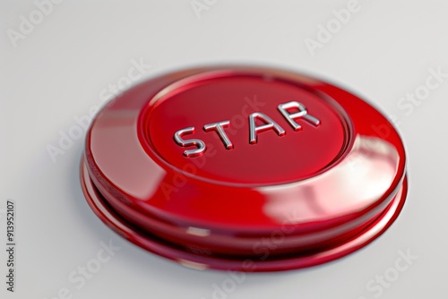 A shiny red push-button with the word 'star' engraved on it, inviting you to take action. The button is sleek and modern, with a metallic sheen that catches the eye.