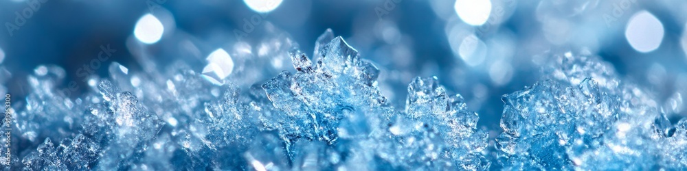 Obraz premium Dynamic Icy Blue Macro Landscape: Anime-Inspired 4K Wallpaper for Summer Refreshment. Abstract Frozen Crystal Pattern Blending Creative Marketing with Cool Atmosphere. Animated Comic-Style Background