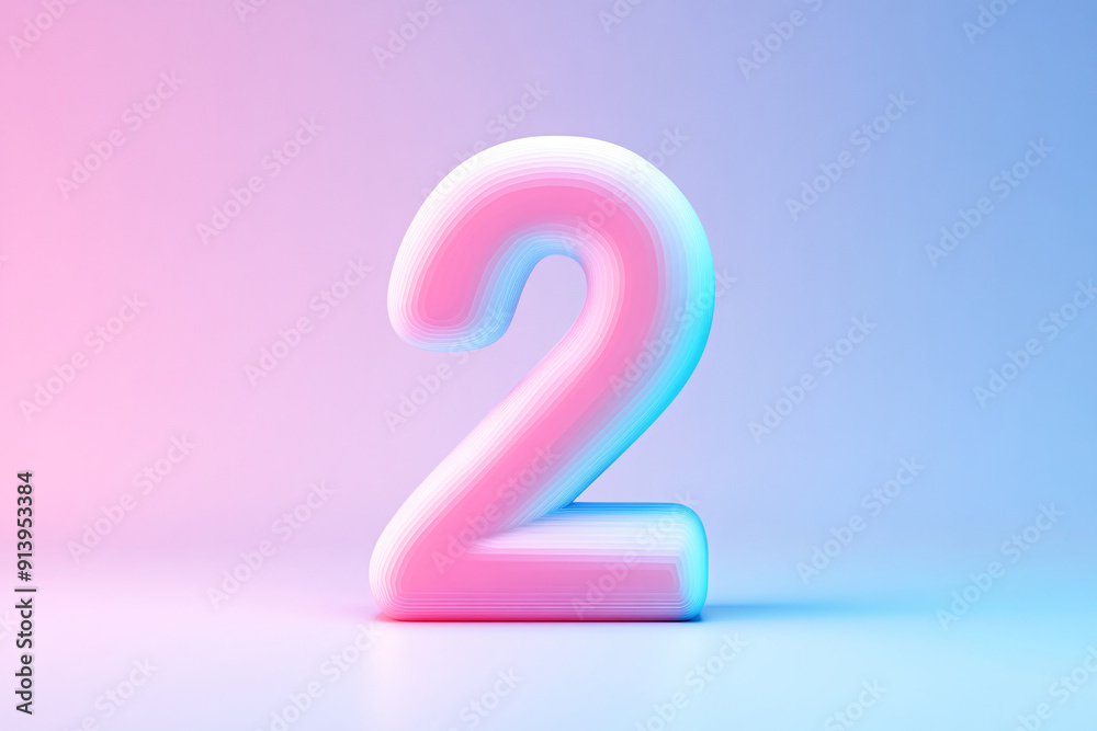 3d number 2, 3D rendering, anniversary birthday party celebration countdown concept illustration