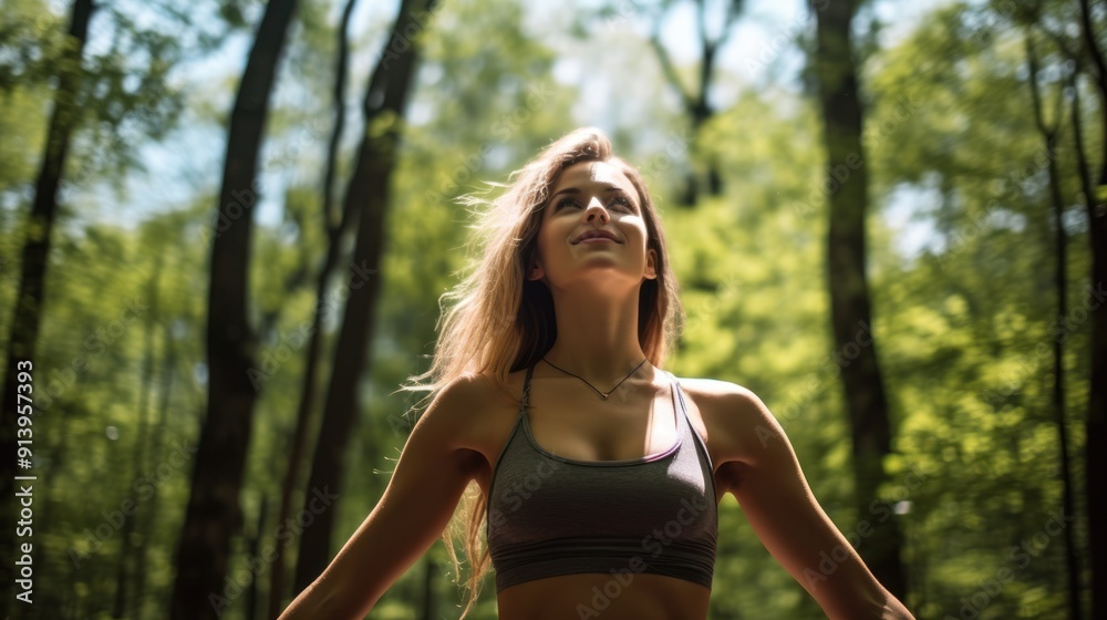 Young beautiful woman stretching in the forest Young beautiful woman stretching in the forest