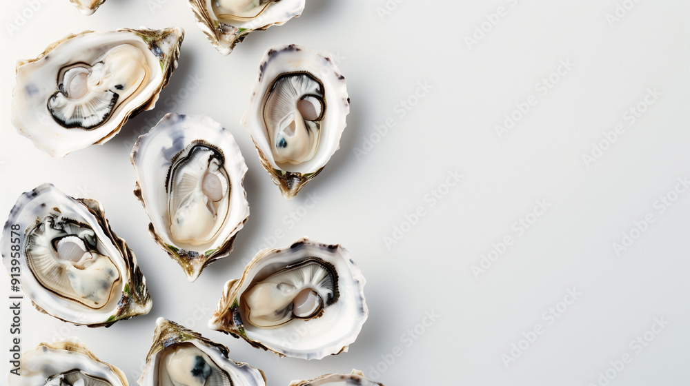 Detailed Group of Oysters with Varied Shells on a White Background for Culinary Stock Detailed Group of Oysters with Varied Shells on a White Background for Culinary Stock