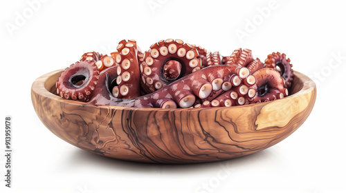  Octopus Pieces on a White Background, Ideal for Cooking, Seafood Recipes, and Food Styling photo