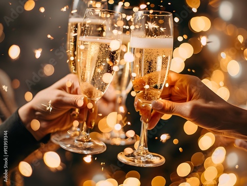 Champagne glasses toasting holidays party sparky particle photo