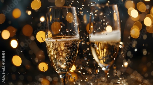 Champagne glasses toasting holidays party sparky particle