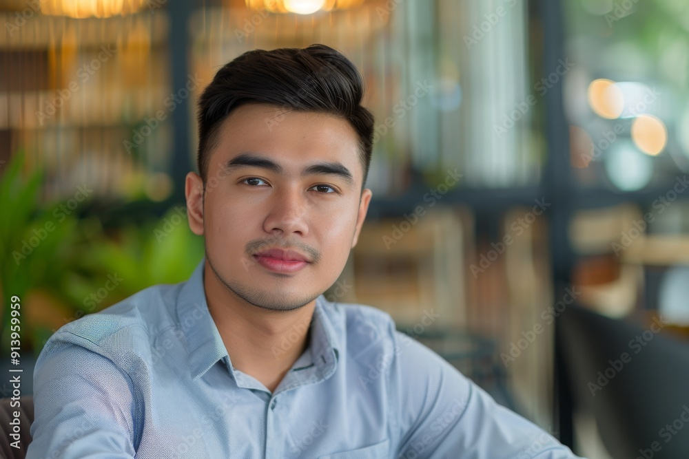 Fototapeta premium Portrait of a Young Man in a Cafe