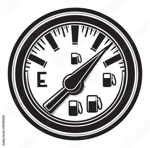 Fuel gauge indicator silhouette vector illustration.