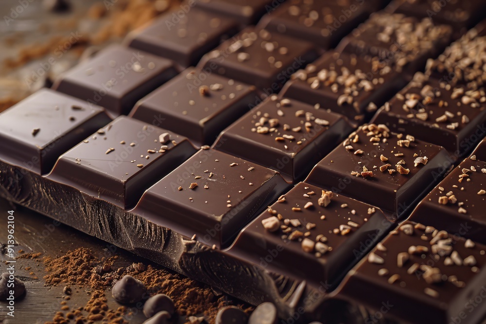 Closeup of a Dark Chocolate Bar with Cocoa Nibs Closeup of a Dark Chocolate Bar with Cocoa Nibs