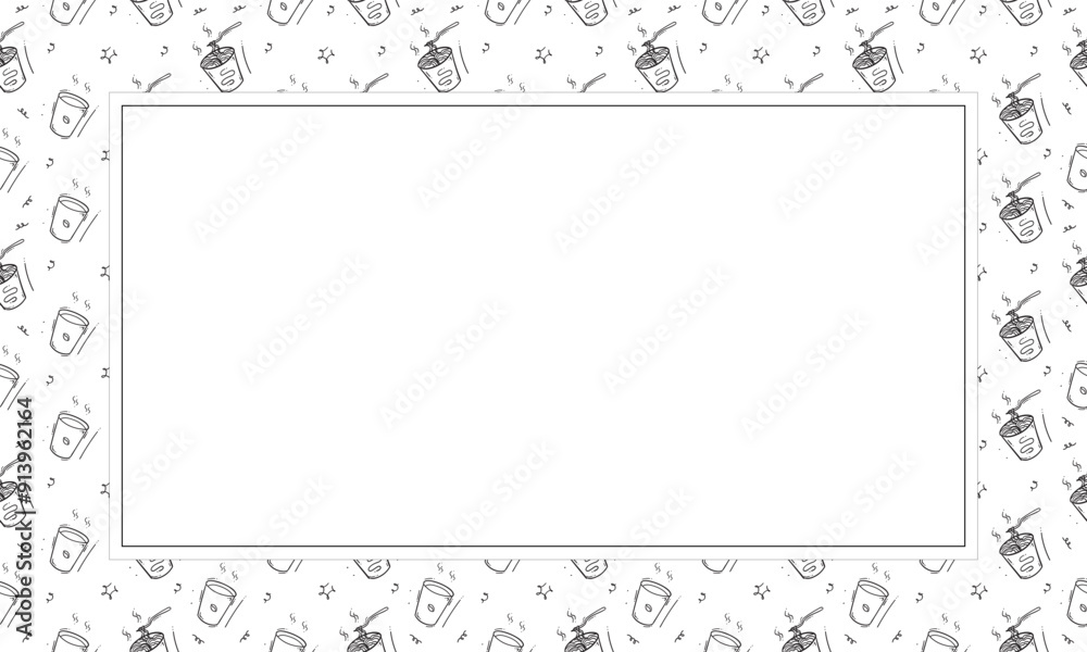 food and beverage rectangle frame in doodle style frame background