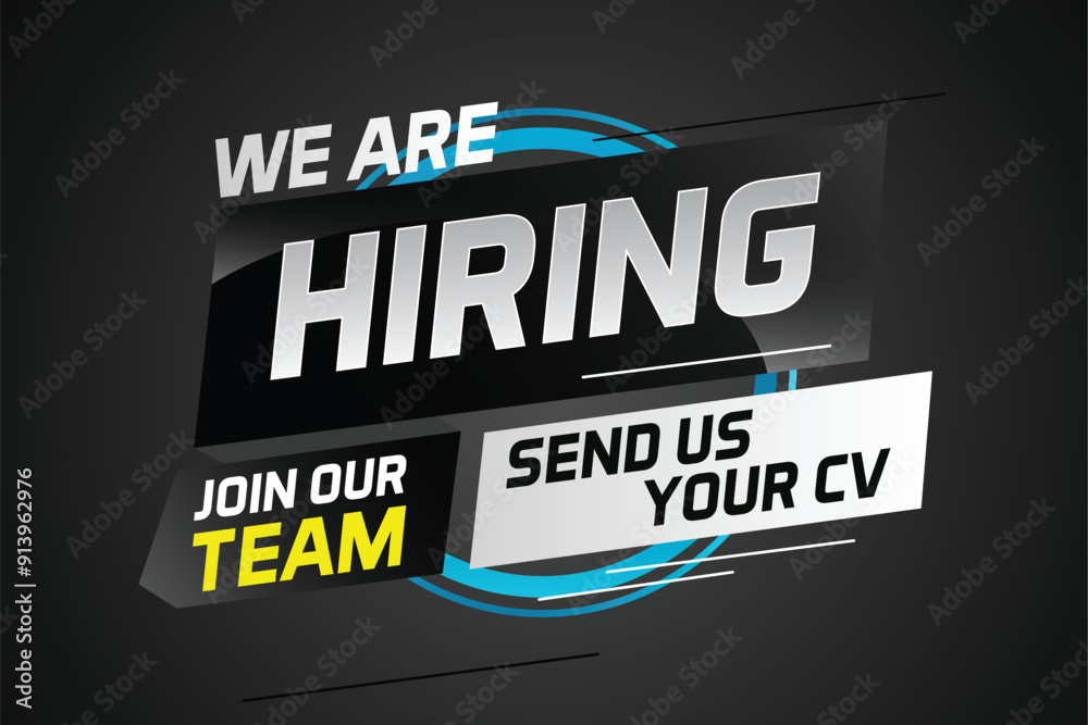 Hiring recruitment design for banner poster. We are hiring lettering with geometric shapes lines. Vector illustration typographic. Open vacancy design template
Hiring recruitment design for banner poster. We are hiring lettering with geometric shapes lines. Vector illustration typographic. Open vacancy design template