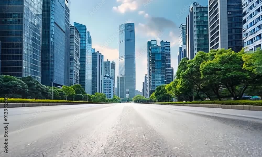 Asphalt Road Leading to Cityscape Asphalt Road Leading to Cityscape