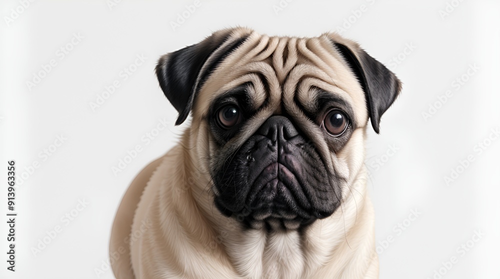 pug dog portrait, isolated in white background pug dog portrait, isolated in white background