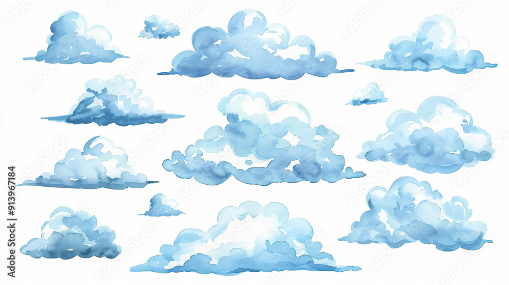 Watercolor Clouds Illustration Set. Watercolor Clouds Illustration Set.