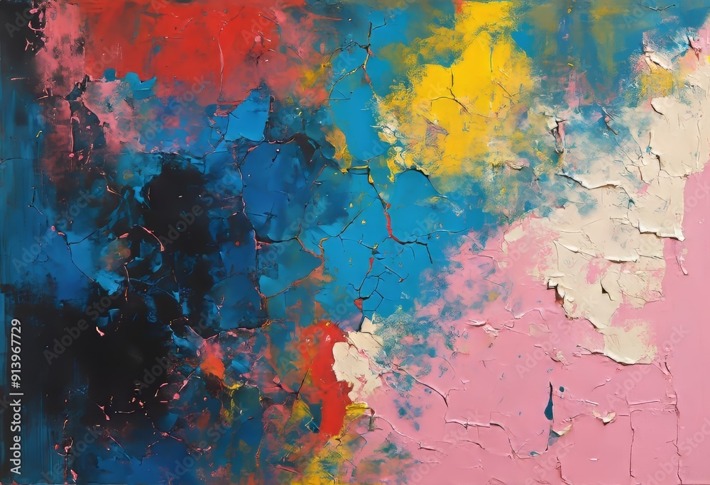 Colorful Abstract Painting with Peeling Pink and Blue Texture Colorful Abstract Painting with Peeling Pink and Blue Texture