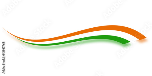 Vector illustration of wavy India flag with shadow on transparent background