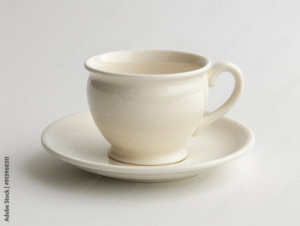 A Simple White Cup and Saucer on a Light Background Displaying Minimalist Design A Simple White Cup and Saucer on a Light Background Displaying Minimalist Design
