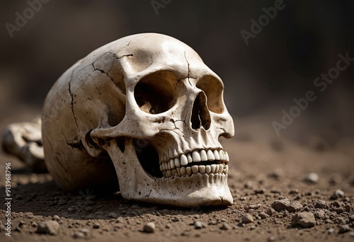 Detailed Skull with Teeth and Cracked Surface
