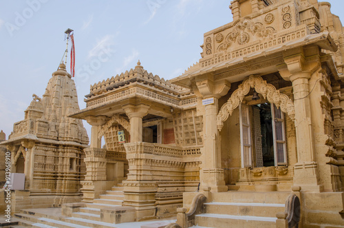 Parshwanath Jain Temple at Lodurva, The temple is built with yellow limestone and sandstone,  intricate stone work, Jaisalmer, Rajasthan, India, Asia. photo