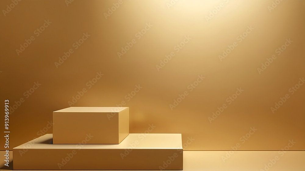 Symmetrical Golden Podium on Golden Background, Ideal for Product Presentation, 3D rendering. Made with Generative AI Technology Symmetrical Golden Podium on Golden Background, Ideal for Product Presentation, 3D rendering. Made with Generative AI Technology