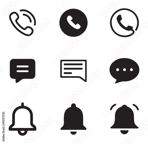 Phone icon vector set.Message, Notification symbol collection