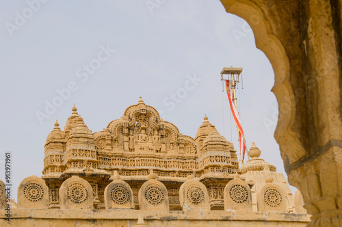 Parshwanath Jain Temple at Lodurva, The temple is built with yellow limestone and sandstone,  intricate stone work, Jaisalmer, Rajasthan, India, Asia. photo