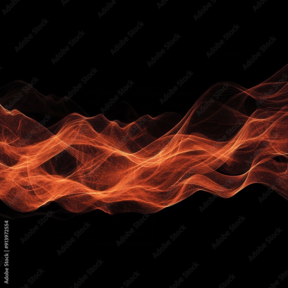 Abstract orange and red waves flow across a black background. The image is perfect for creating a modern and stylish design. Abstract orange and red waves flow across a black background. The image is perfect for creating a modern and stylish design.