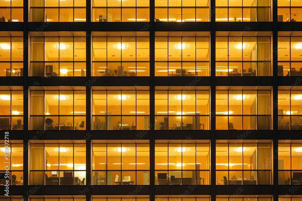Yellow light in a modern office building.