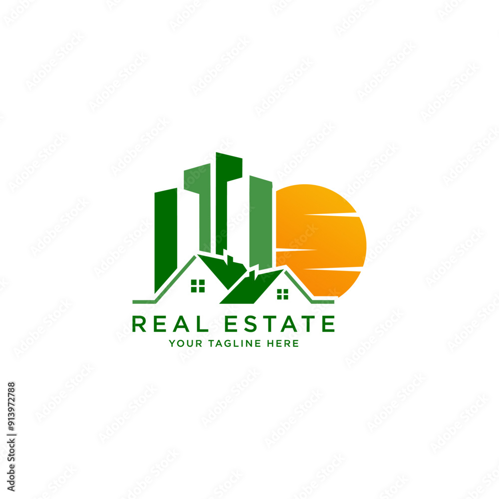 real estate vector logo design with home and sun shape real estate vector logo design with home and sun shape