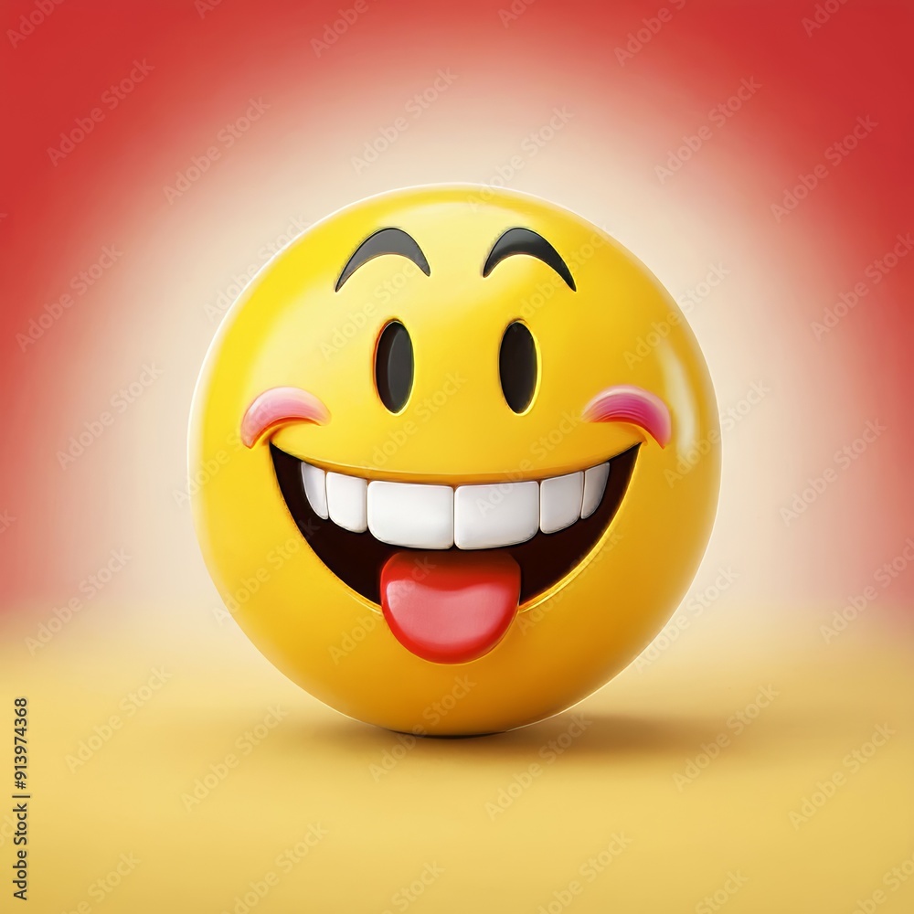Fototapeta premium Smiling Emoji with Red Tongue and Pink Cheeks