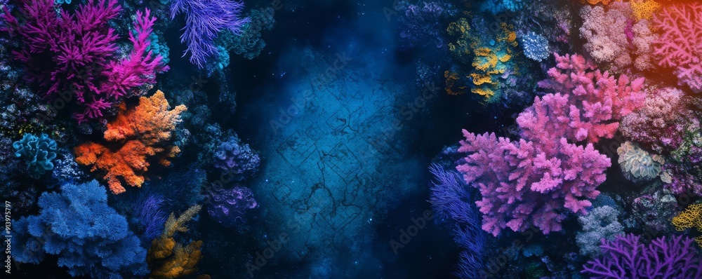 Naklejka premium Aerial view of a vibrant underwater detective mystery scene