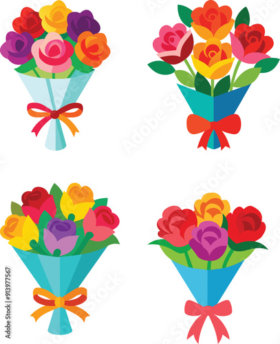 Colorful bouquet of roses vector.