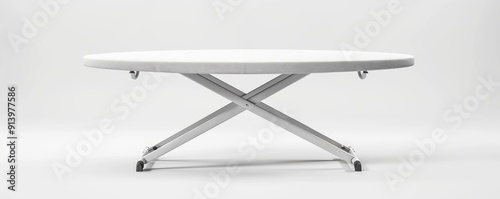 Isolated white ironing board on white background, 4K hyperrealistic photo