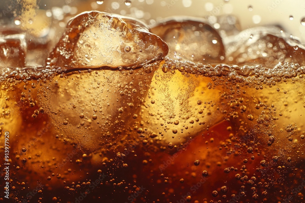 Pouring of Cola and Ice. Cola soda and ice splashing fizzing or floating up to top of surface. with generative ai Pouring of Cola and Ice. Cola soda and ice splashing fizzing or floating up to top of surface. with generative ai